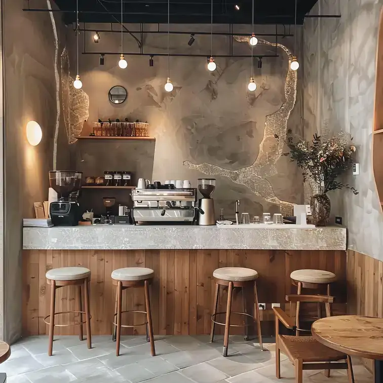 Café traditionnel avec comptoir zinc et terrasse de rue