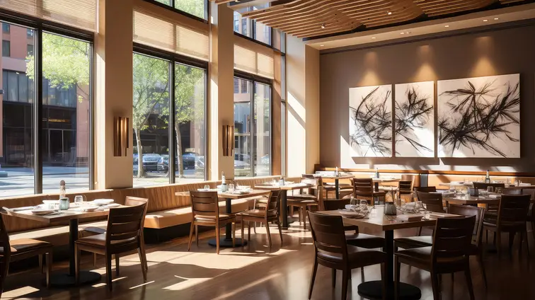 Restaurant gastronomique aménagé avec matériaux haut de gamme