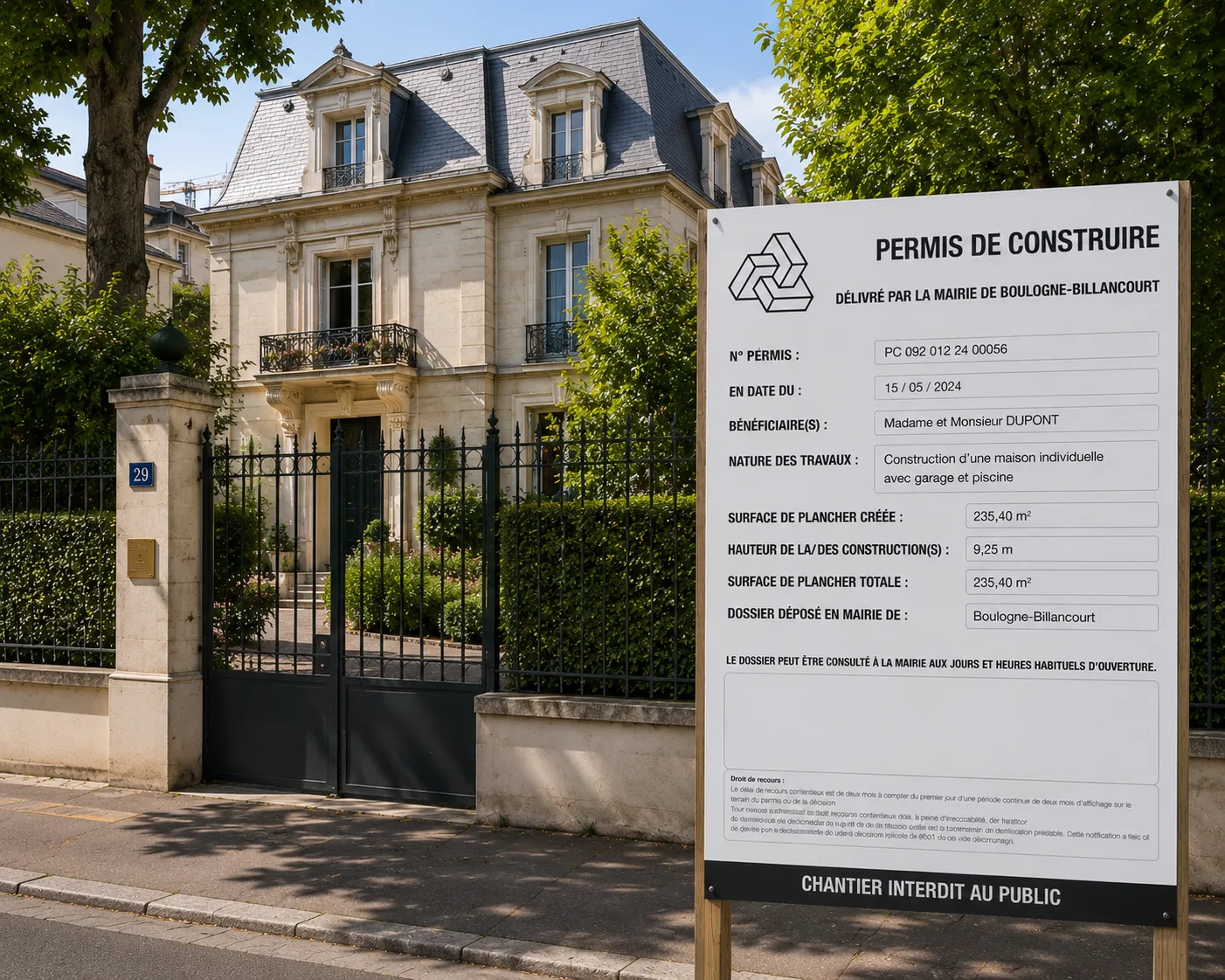 Suivi et affichage d'un permis de construire à Boulogne-Billancourt