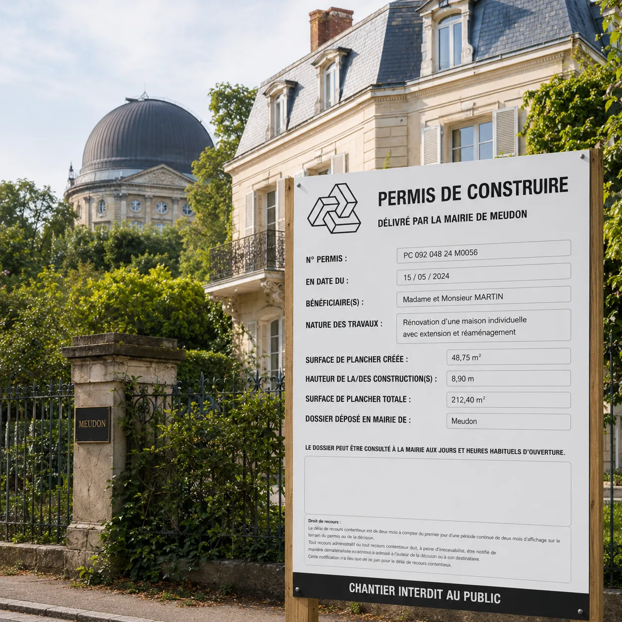 Suivi et affichage d'un permis de construire à Meudon