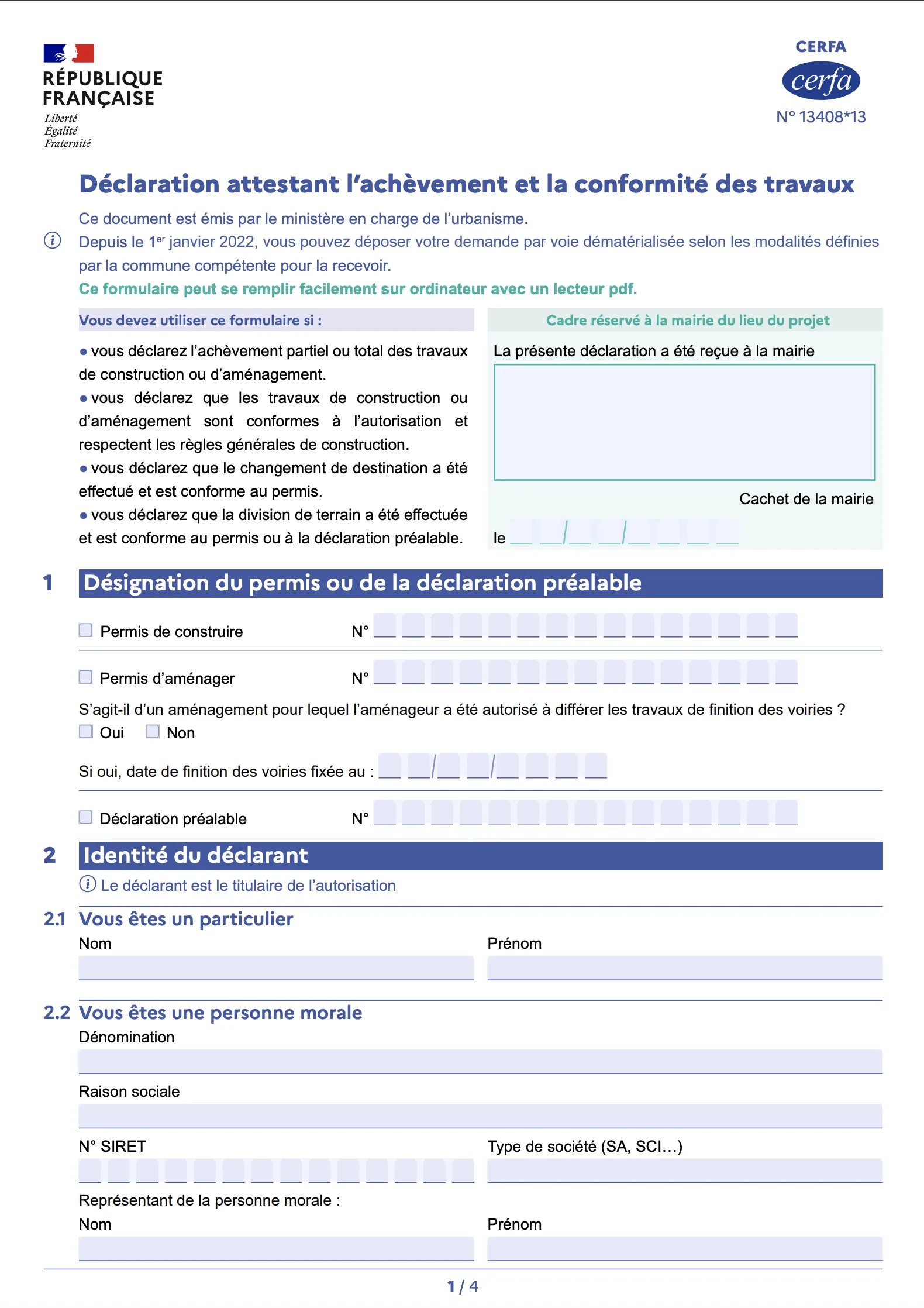 Récépissé de DAACT et récolement de la mairie