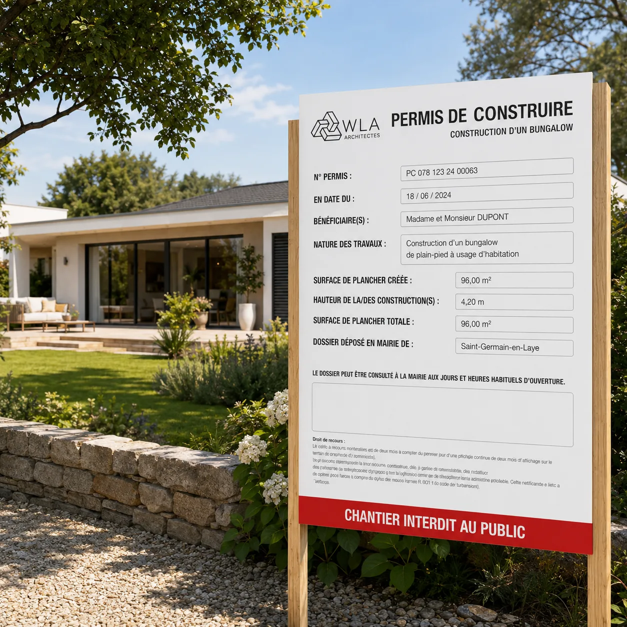 Habitat léger durable affiché sur le terrain après autorisation
