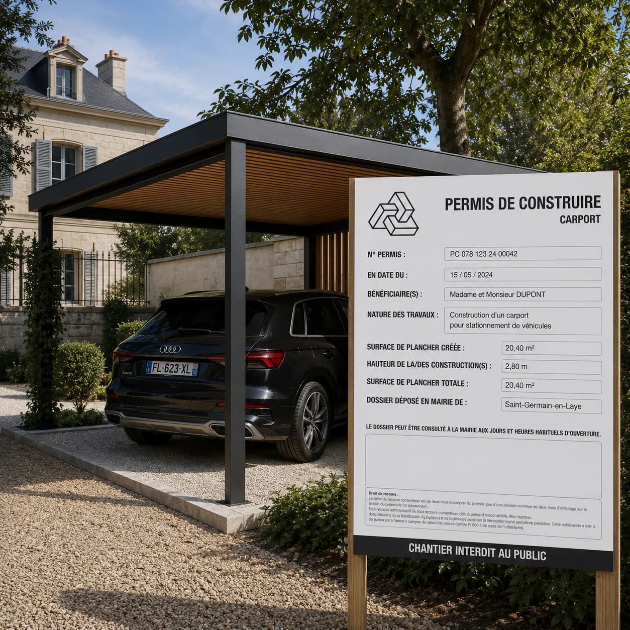 Affichage et suivi du chantier d'un carport