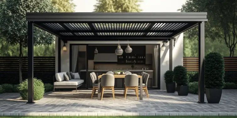 Pergola adossée à un mur existant comme extension