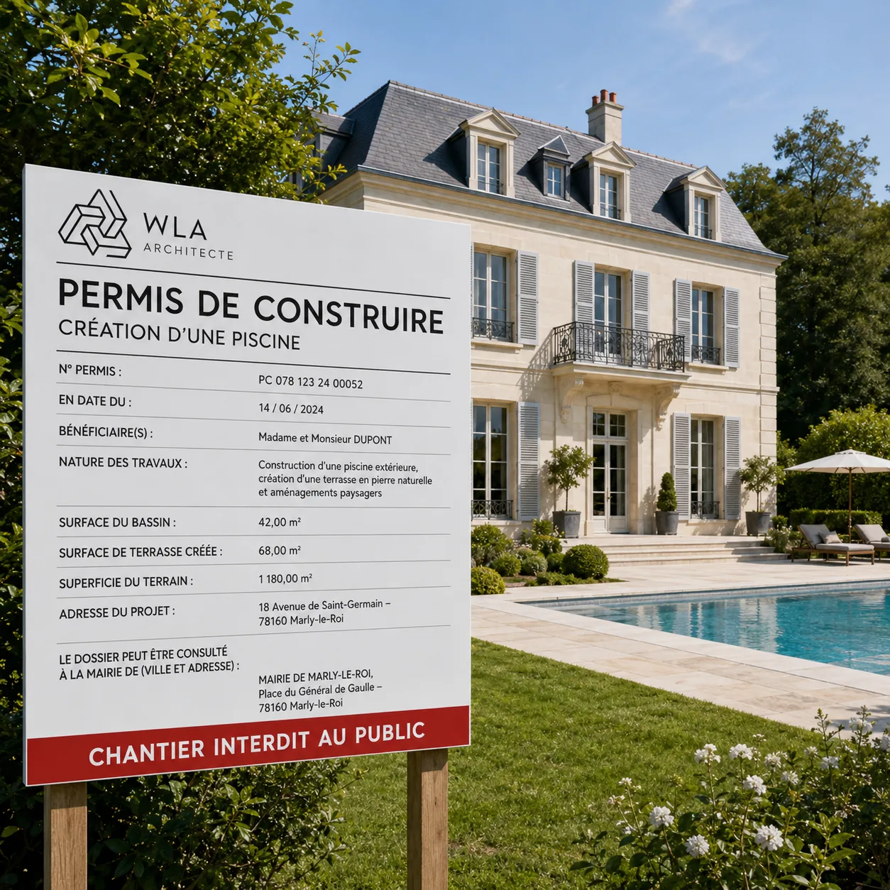 Affichage de l'arrêté de permis de construire piscine