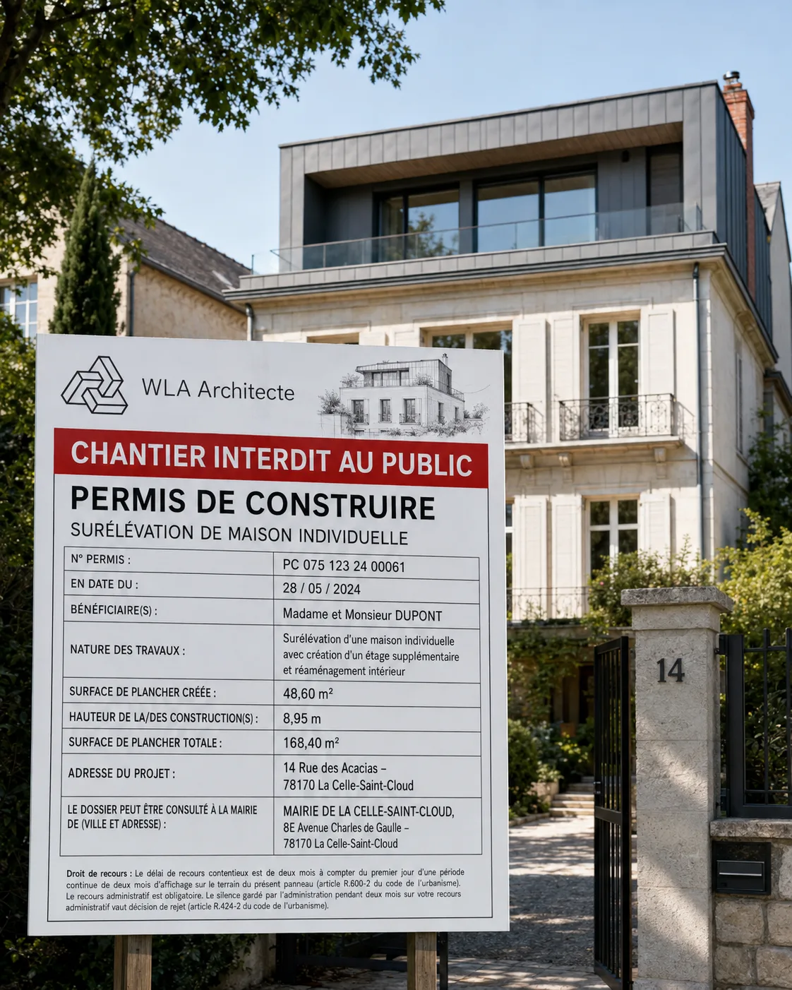 Affichage et suivi d'un permis de surélévation maison