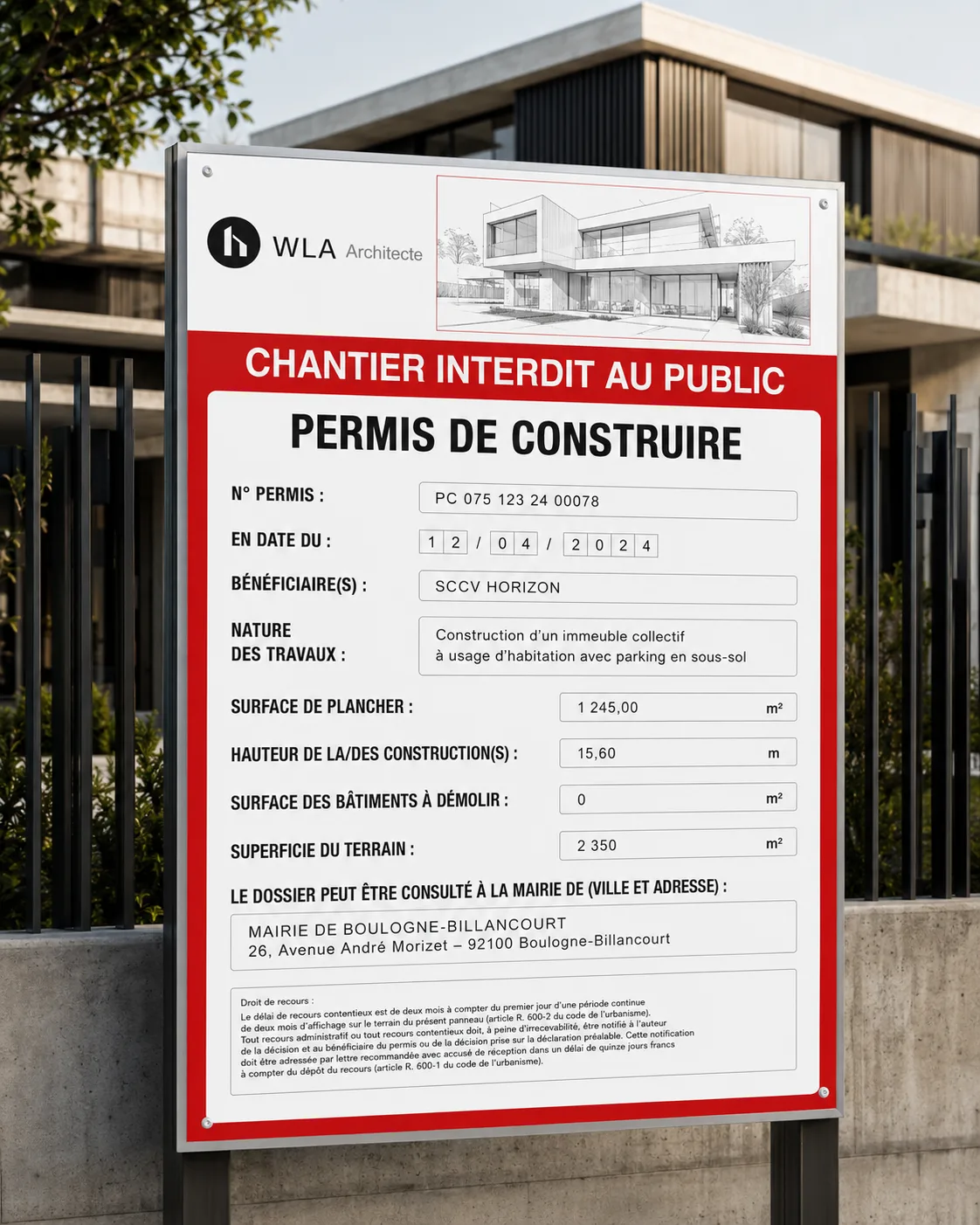 Affichage et suivi d'un permis de construire